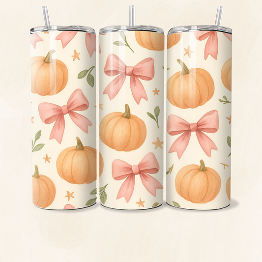 Pumpkin & Pink Bow 20oz Tumbler