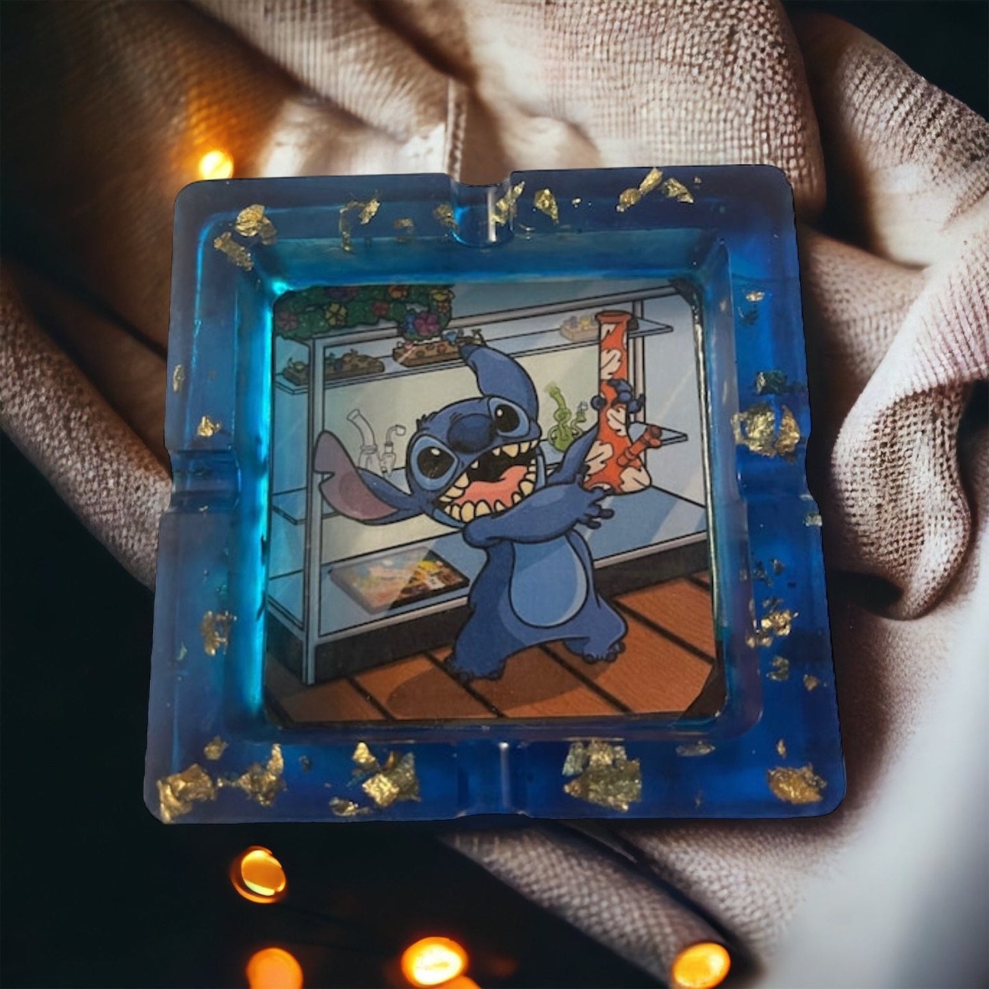 Stitch glitter ashtray, ashtray, gift for him, gift for her, smoking accessories, stitch tumbler, 20oz tumbler