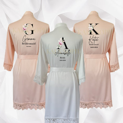 Personalised Bride Bridesmaid robes, wedding robes, bridal party robes, floral satin robes, bridesmaid robes, robes, personalised wedding