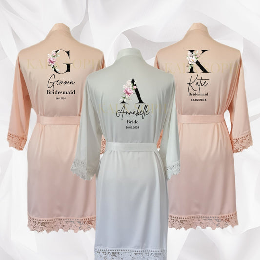 Personalised Bride Bridesmaid robes, wedding robes, bridal party robes, floral satin robes, bridesmaid robes, robes, personalised wedding