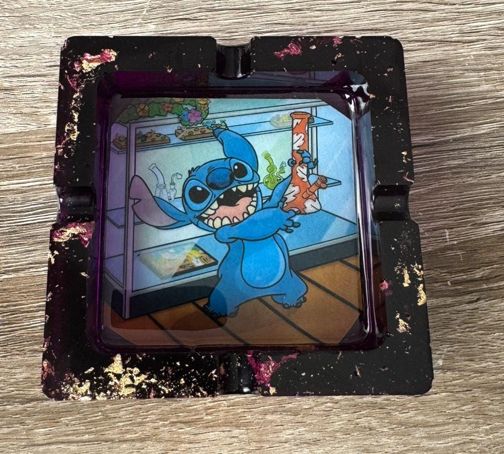 Stitch glitter ashtray, ashtray, gift for him, gift for her, smoking accessories, stitch tumbler, 20oz tumbler