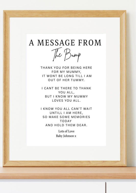 Message From The Bump Poem – Baby Shower Sign, Cute Nursery Wall Art, Pregnancy Announcement, baby shower sign,