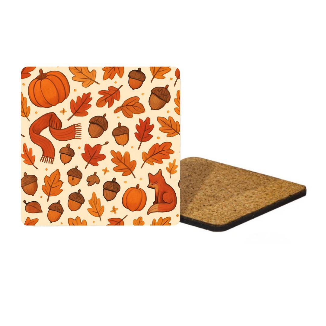 Autumn Drinks Coaster – Cosy Fall Home Décor, Pumpkin Spice Mug Mat, Autumn Leaves Tableware Gift, Seasonal Coaster Cosy Pumpkin Spice Drink