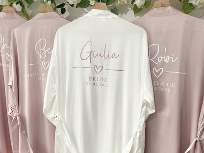 Personalised Bridesmaid Robes Satin Floral – Bride Robe, Maid of Honour Gown, Bridal Party Dressing Gowns, Wedding Morning Gift, Custom Name