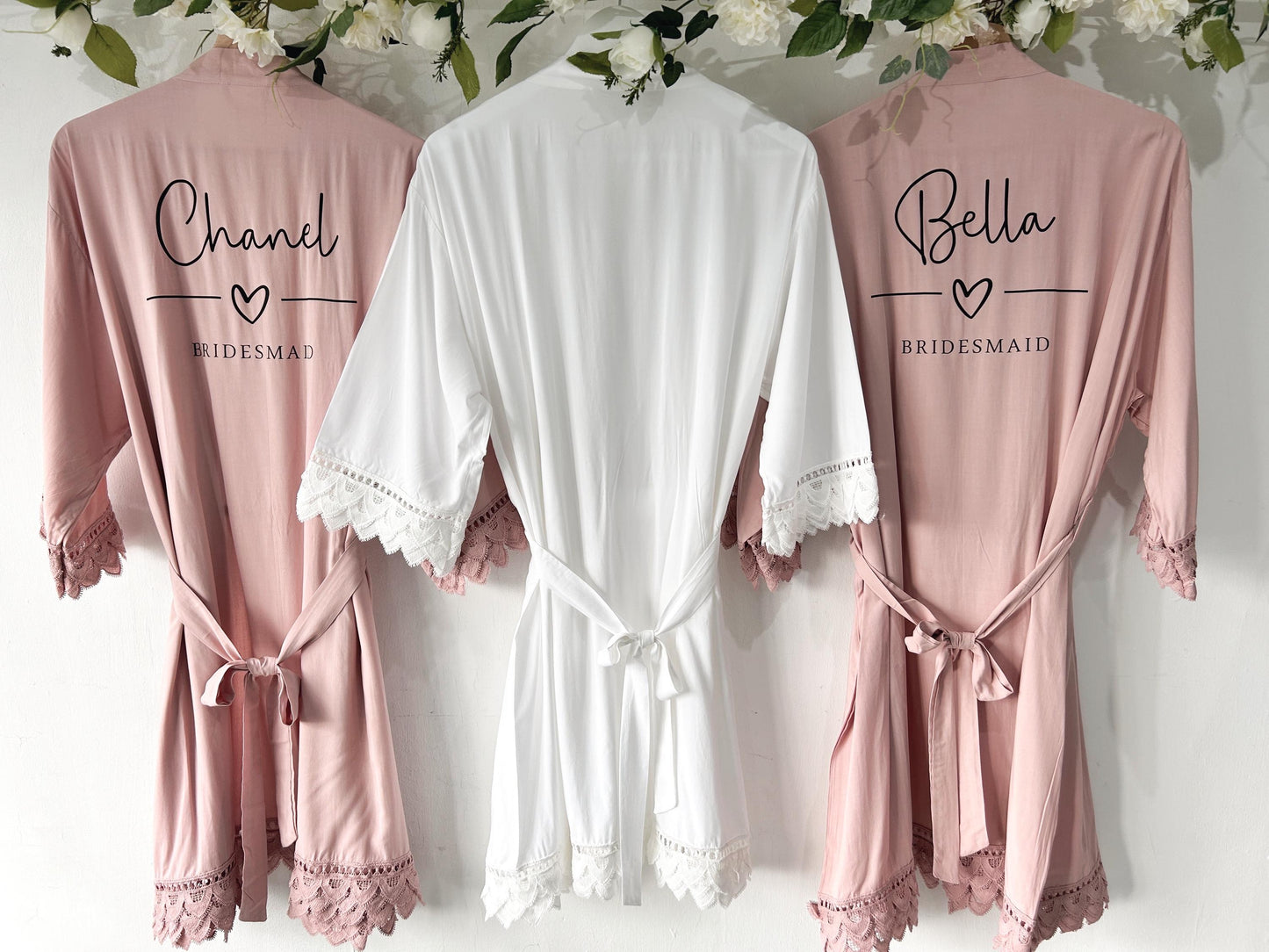 Personalised Bridesmaid Robes Satin Floral – Bride Robe, Maid of Honour Gown, Bridal Party Dressing Gowns, Wedding Morning Gift, Custom Name