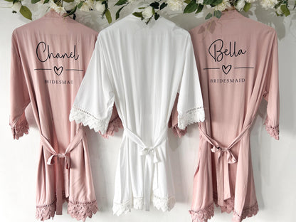 Personalised Bridesmaid Robes Satin Floral – Bride Robe, Maid of Honour Gown, Bridal Party Dressing Gowns, Wedding Morning Gift, Custom Name