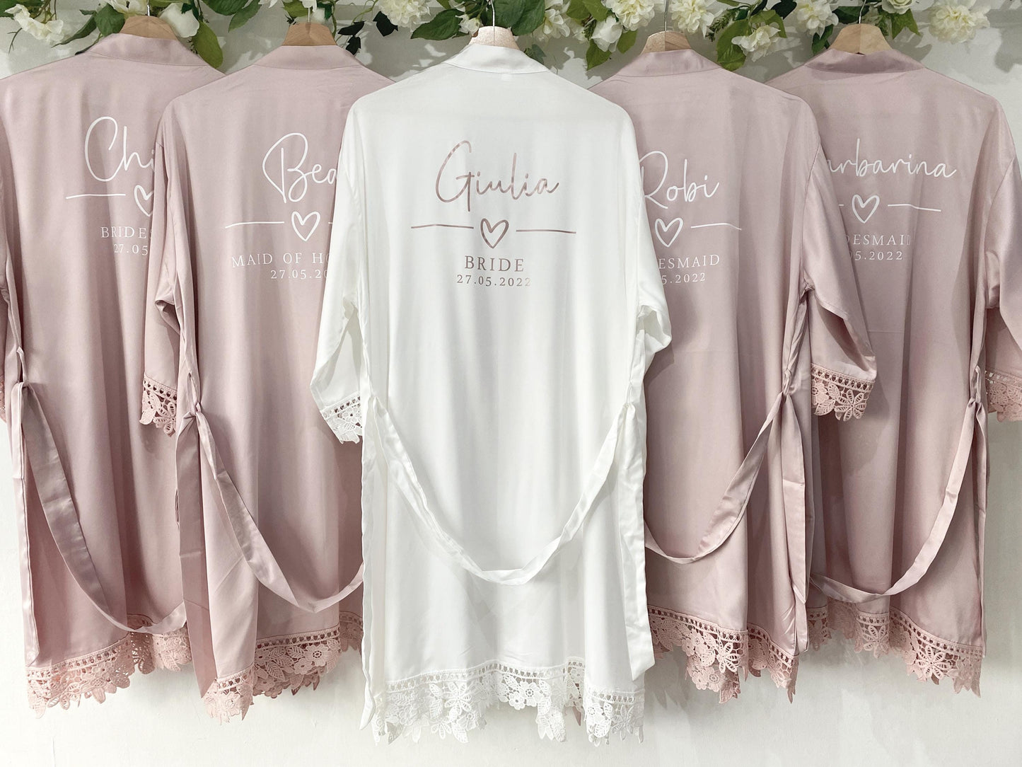 Personalised Bridesmaid Robes Satin Floral – Bride Robe, Maid of Honour Gown, Bridal Party Dressing Gowns, Wedding Morning Gift, Custom Name