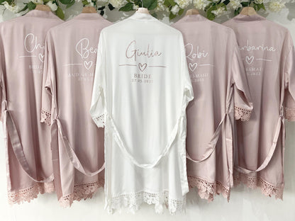Personalised Bridesmaid Robes Satin Floral – Bride Robe, Maid of Honour Gown, Bridal Party Dressing Gowns, Wedding Morning Gift, Custom Name