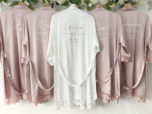 Personalised Bridesmaid Robes Satin Floral – Bride Robe, Maid of Honour Gown, Bridal Party Dressing Gowns, Wedding Morning Gift, Custom Name